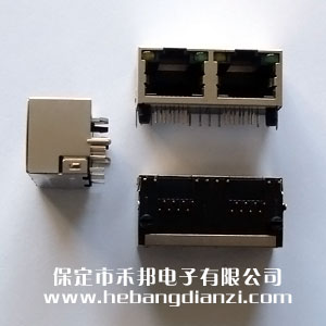 RJ45卧式(shì)双网(wǎng)口座 带灯